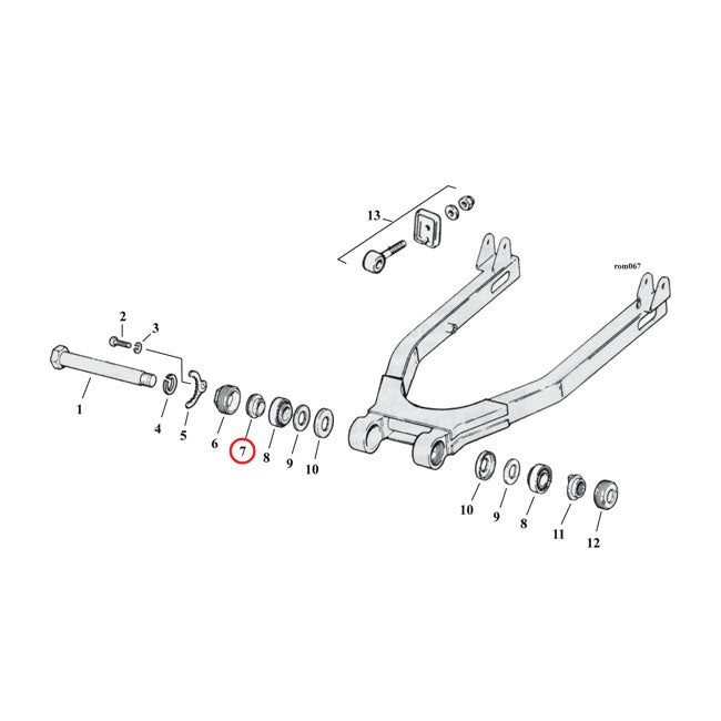 Bearing spacer, outer. swingarm