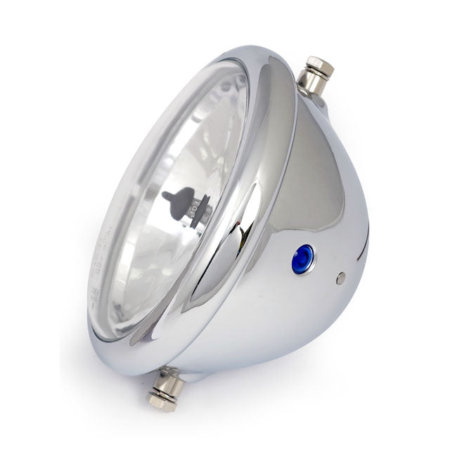 Bates style 5-3/4" H4 headlamp. side mount. Chrome