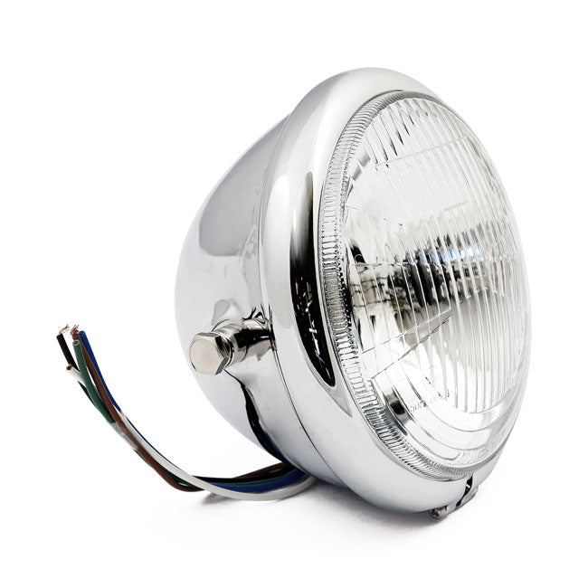 Bates style 5-3/4" H4 headlamp. side mount. Chrome