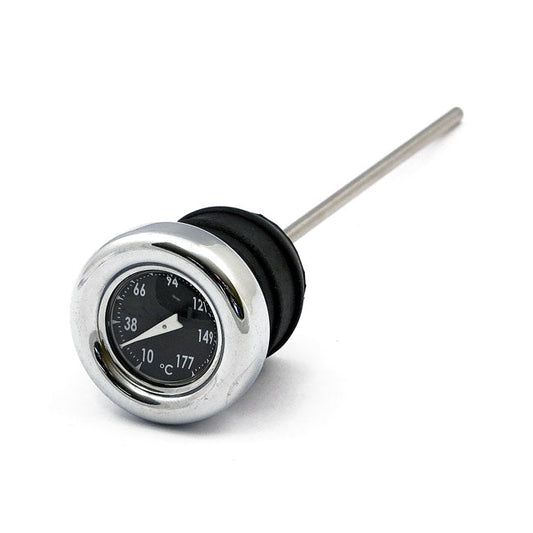 Oil tank dipstick with temperature gauge Chrome black face