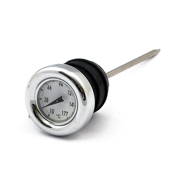 Oil tank dipstick with temperature gauge Chrome white face