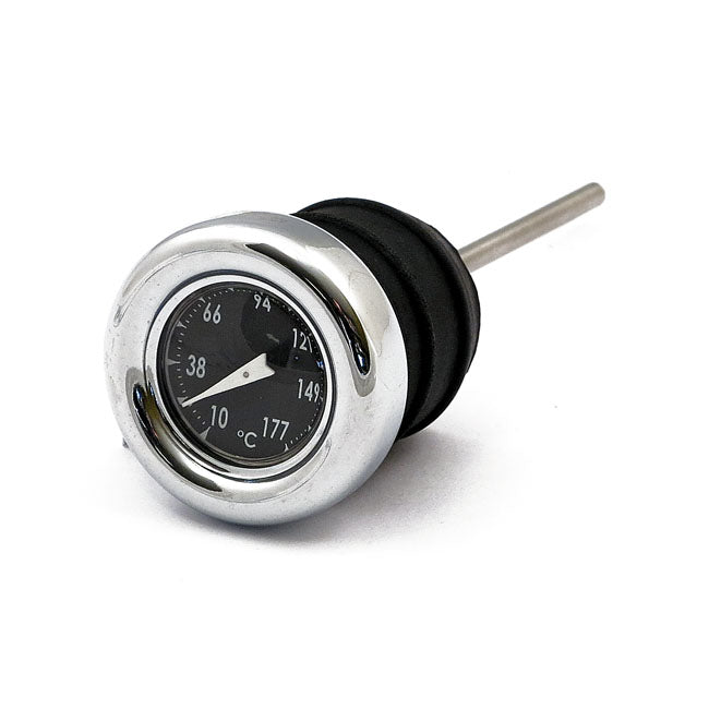 Oil tank dipstick with temperature gauge Chrome black face