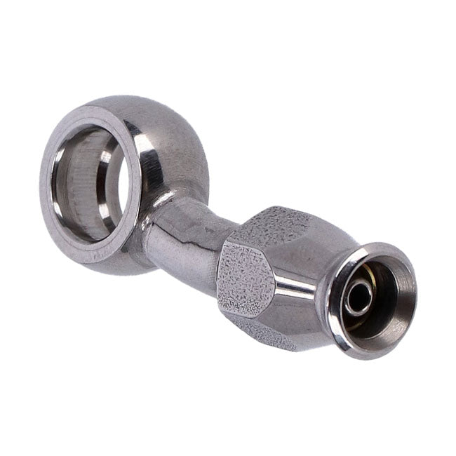 Goodridge, 3/8" (10mm) banjo fitting 20 degree side bend. SS