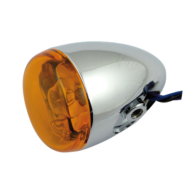 Chris, bullet turn signal. Chrome. Amber lens. Rear