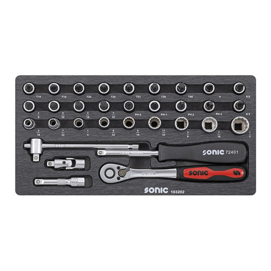 Sonic, Combination socket set 1/4'''', 32-piece. US/SAE sizes