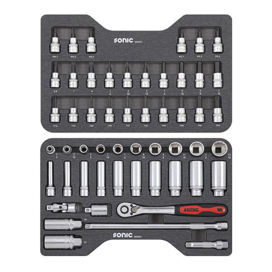 Sonic, combination socket set 3/8'''', 53-piece. US/SAE sizes
