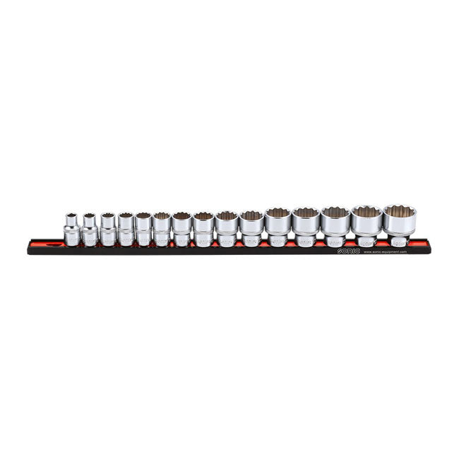 Sonic, socket set 1/2" on rail. 15-piece. US/SAE