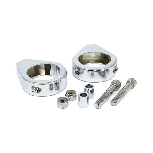 Smooth edge fork mount clamp kit. 49mm. Chrome