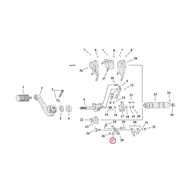 Roller, detent arm transmission