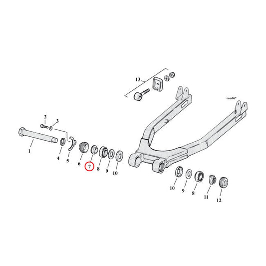 Bearing spacer, outer. swingarm