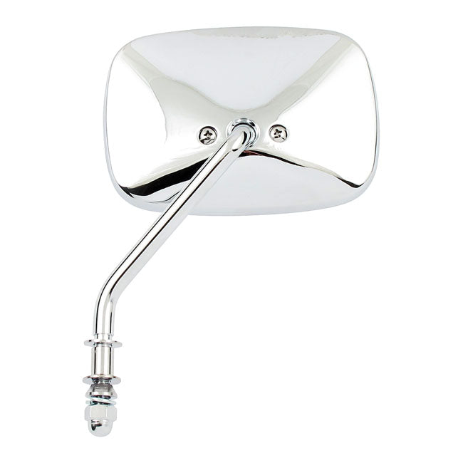 Late OEM style mirror, short stem, right side. Chrome