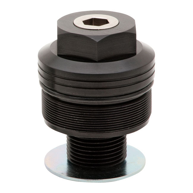 Burly, 49mm fork spring preload adjusters. Black anodized