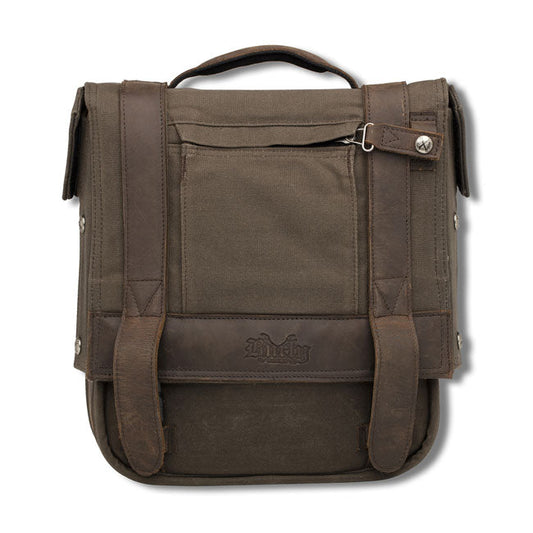 Burly, Voyager saddlebag. Dark Oak canvas