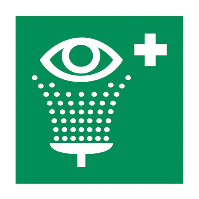 GM eyewash sticker, green cross