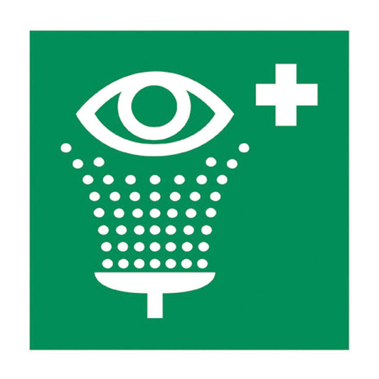 GM eyewash sticker, green cross