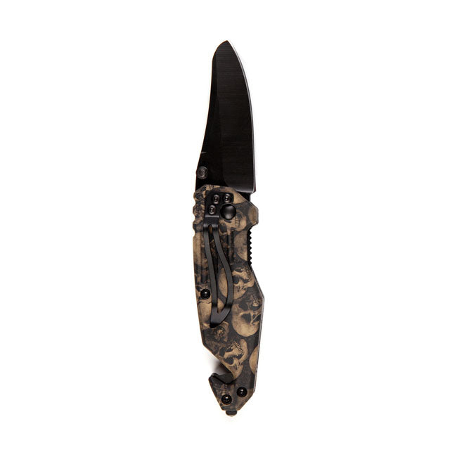 Knife skull & clip small black brown