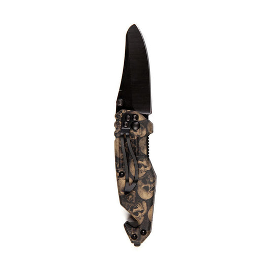 Knife skull & clip small black brown