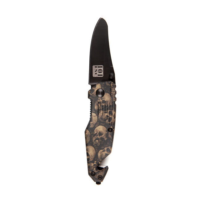 Knife skull & clip small black brown