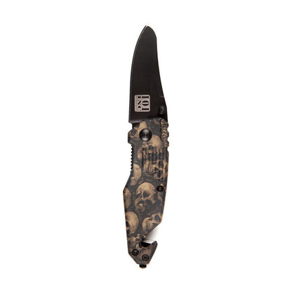 Knife skull & clip small black brown
