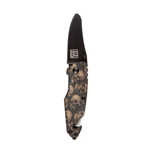 Knife skull & clip small black brown