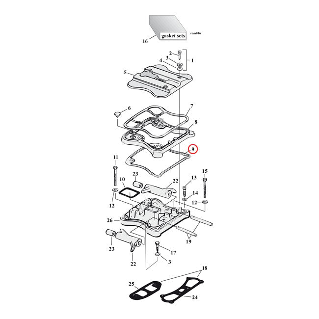 Cometic, gasket lower & upper rocker cover. Rubber (5)