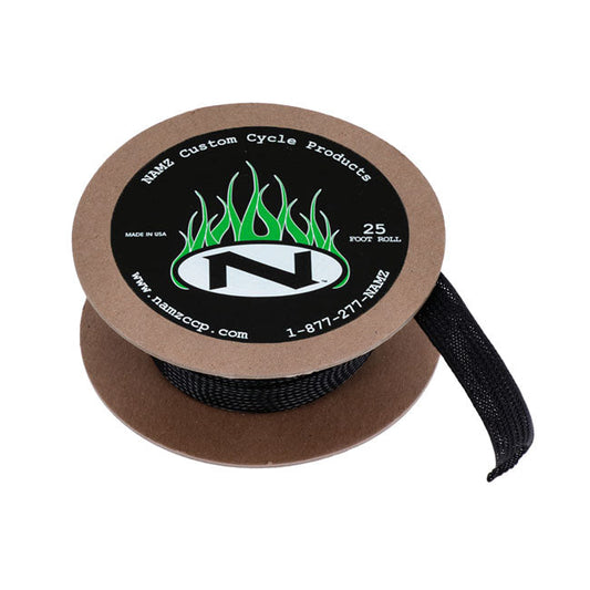 NAMZ, braided flex sleeving. Black, 3/4" (19mm) ID