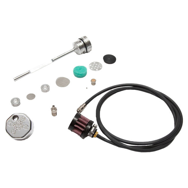 Feuling, oil tank breather kit vented dipstick Pol cap