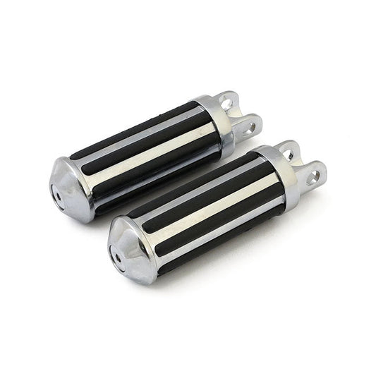 Rail foot pegs large diameter Chrome w/rubber inlays