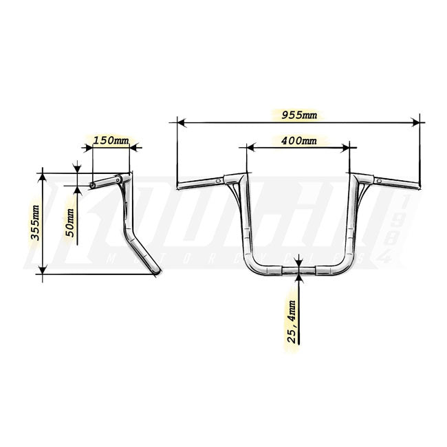 Kodlin, Flow-bar bagger handlebar 36cm high. Black
