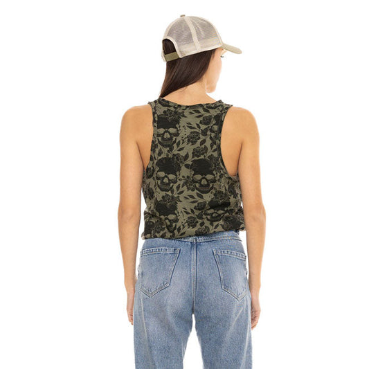Von Dutch AOP Skull female top khaki