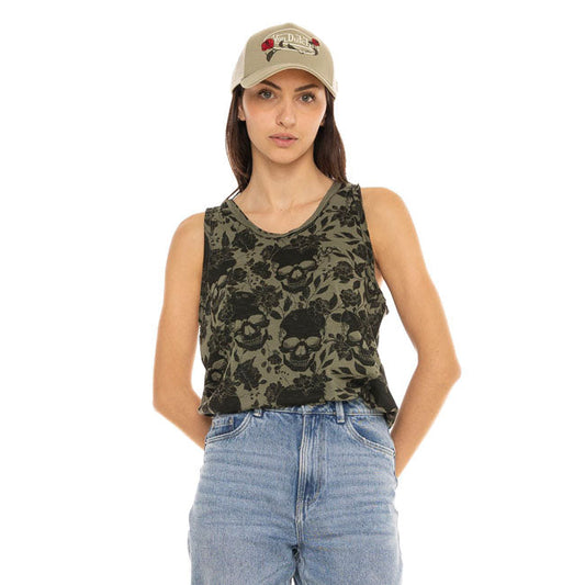 Von Dutch AOP Skull female top khaki