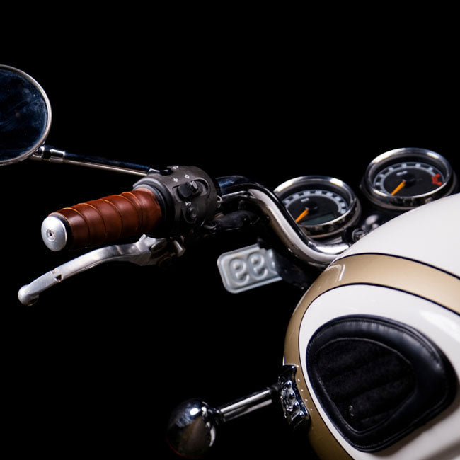 Trip Machine, leather handlebar grip wraps. Dark Tan Cognac