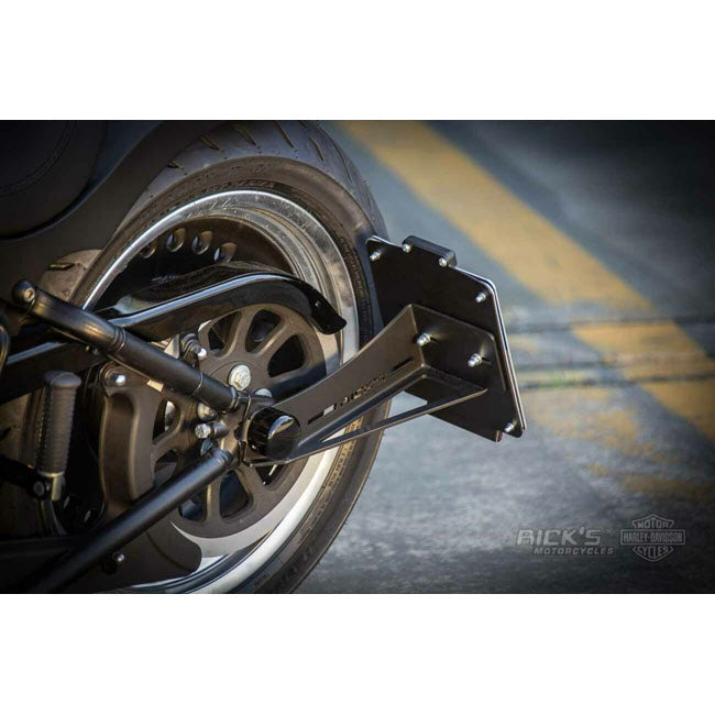 *14 DAYS EXTRA TRANSIT TIME* Rick''s Motorcycles, side mount License plate bracket. Black