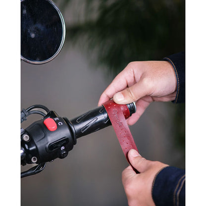 Trip Machine, handlebar grip wraps. Cherry Red perforated