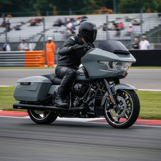 Track Series, 2-2 slip-on mufflers. Black. Slash Cut