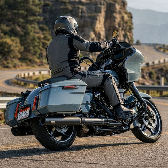 Track Series, 2-2 slip-on mufflers. Black. Slash Cut