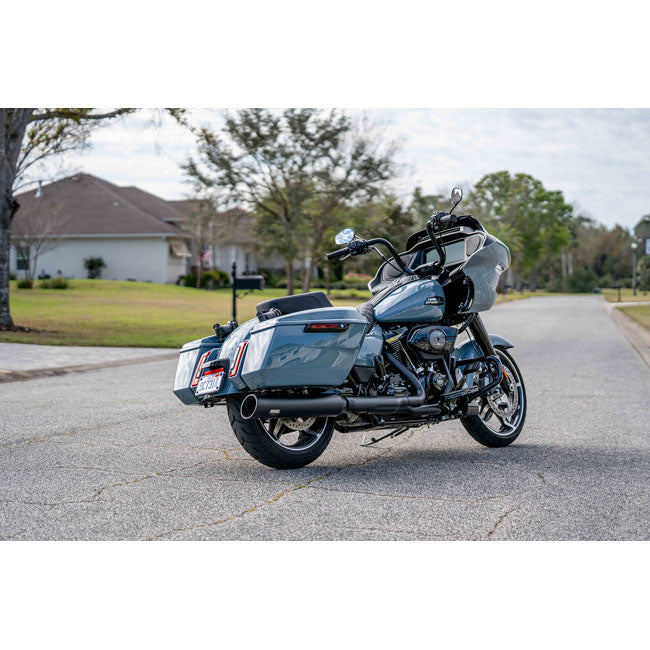 Track Series, 2-1 slip-on muffler. Black. Slash Cut