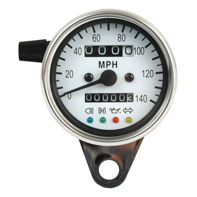 LED mini speedo 2:1 kmh. Chrome with white face plate