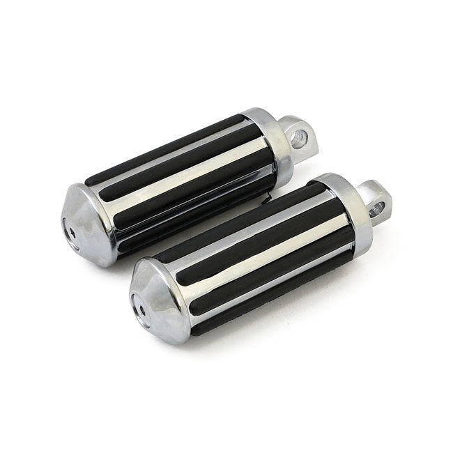 Rail foot pegs large diameter Chrome w/rubber inlays