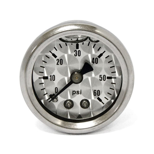 Oil pressure gauge, ''Engine-Turned'' face. 0-60 PSI
