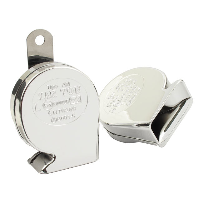 12-volt mini turbine horn set. Chrome