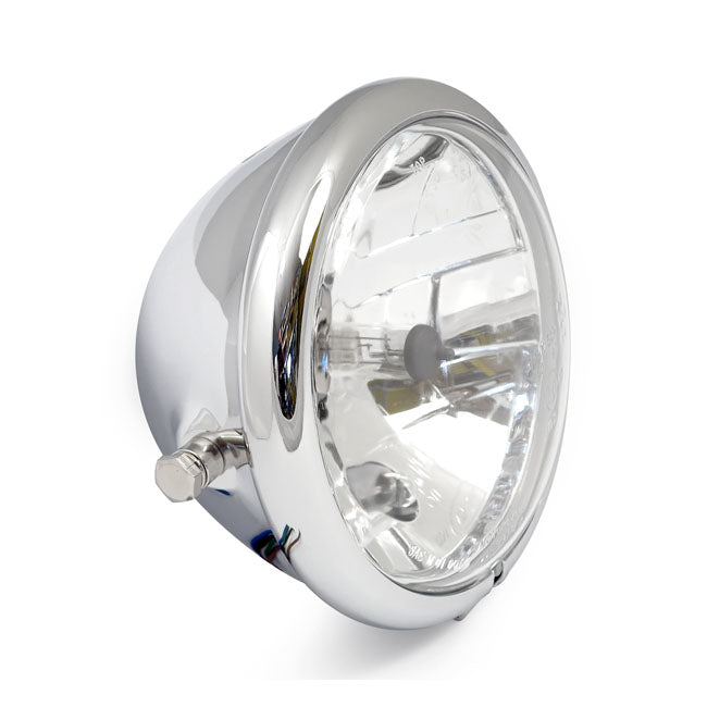 Bates style 5-3/4" H4 headlamp. side mount. Chrome