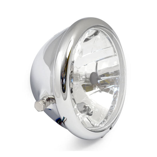 Bates style 5-3/4" H4 headlamp. side mount. Chrome