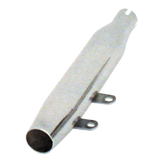 Paughco, replacement slip-on muffler. Slash cut. Chrome