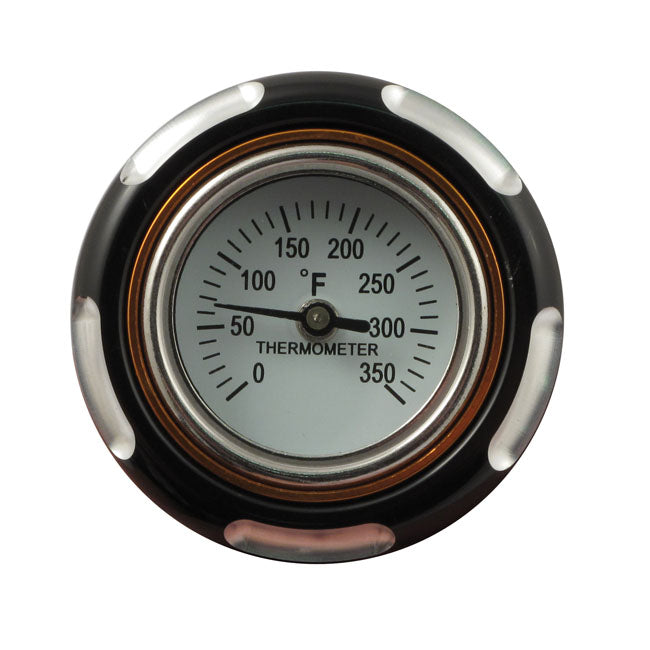 Billet oil cooler, with temperature gauge