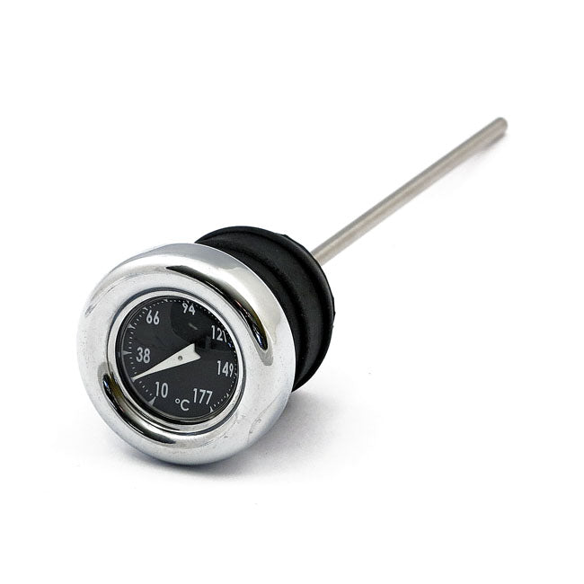 Oil tank dipstick with temperature gauge Chrome black face