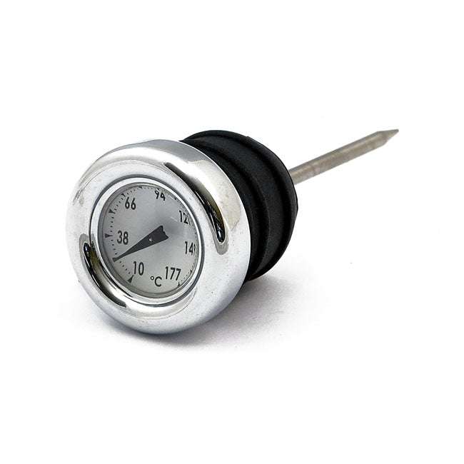 Oil tank dipstick with temperature gauge Chrome white face