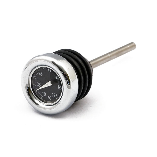 Oil tank dipstick with temperature gauge Chrome black face