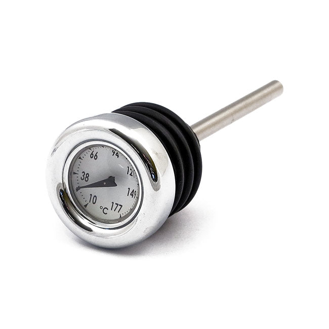 Oil tank dipstick with temperature gauge Chrome white face