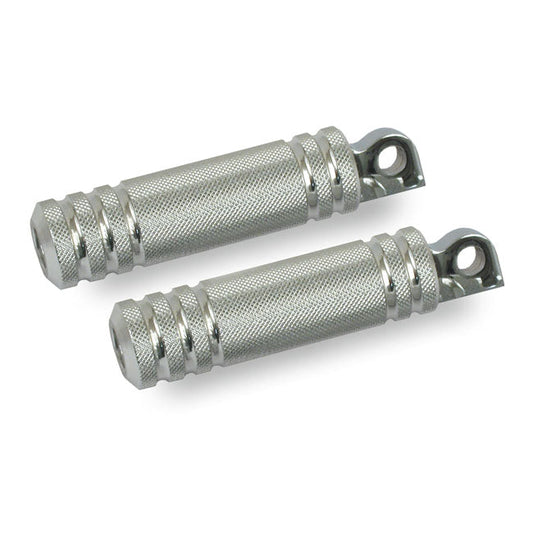 Knurled aluminum foot pegs. Small diameter. Polished